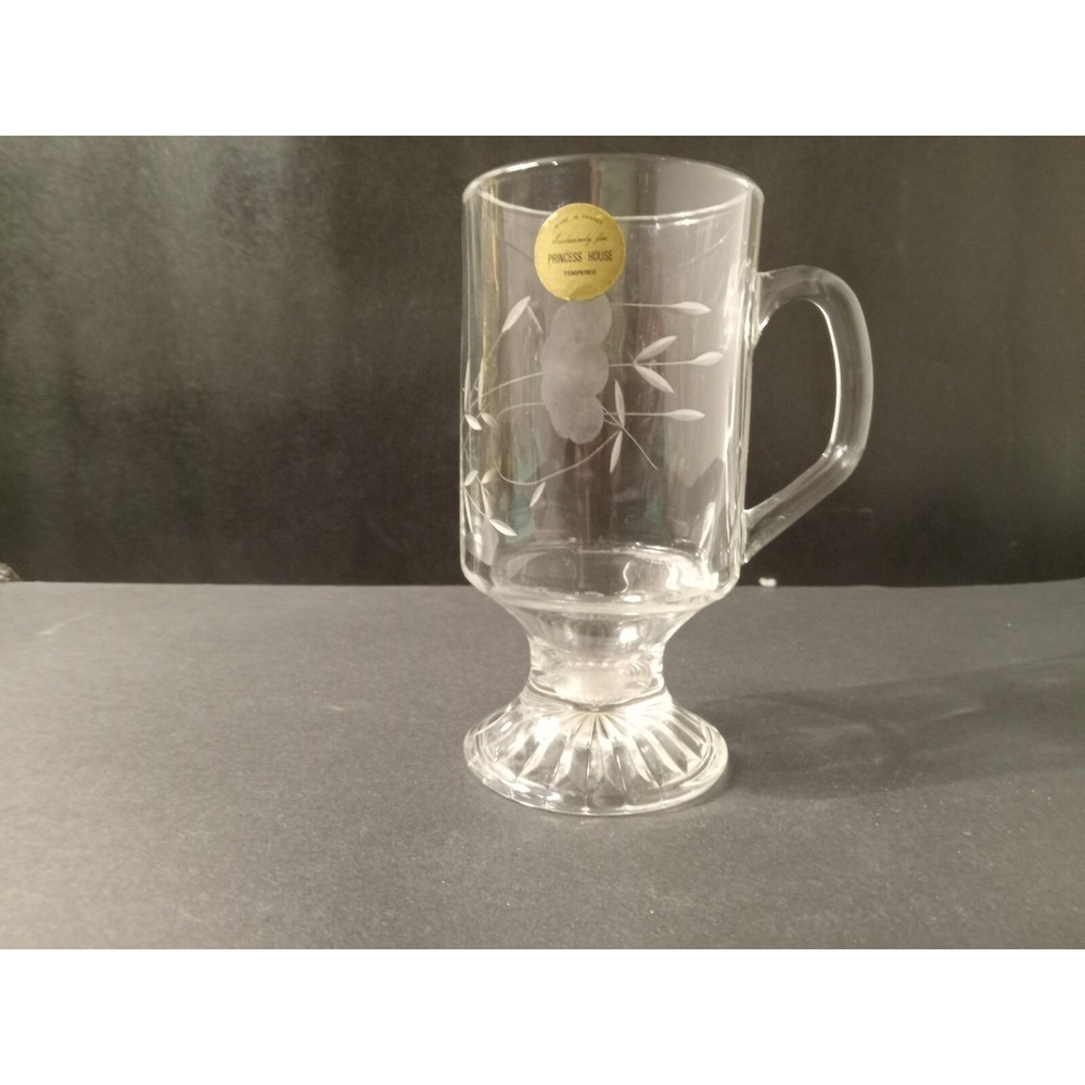 Replacement Princess House Etched Floral Glass Irish Coffee Mug Vintage